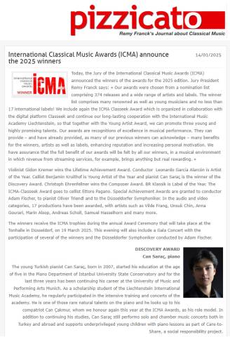 International Classical Music Awards (ICMA) announce the 2025 winners